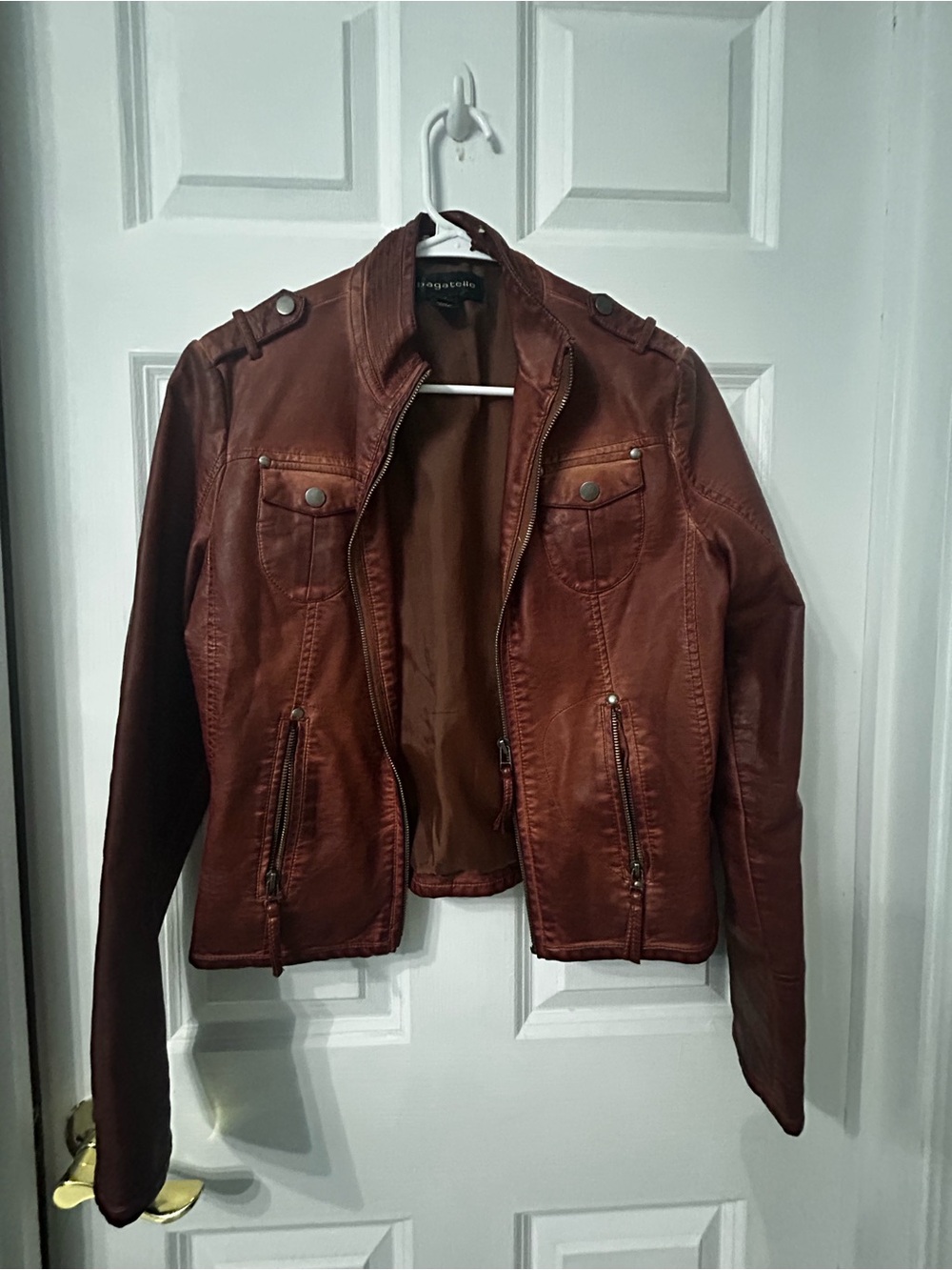 Bagatelle Women's Rust-Brown Faux Leather Moto Jacket